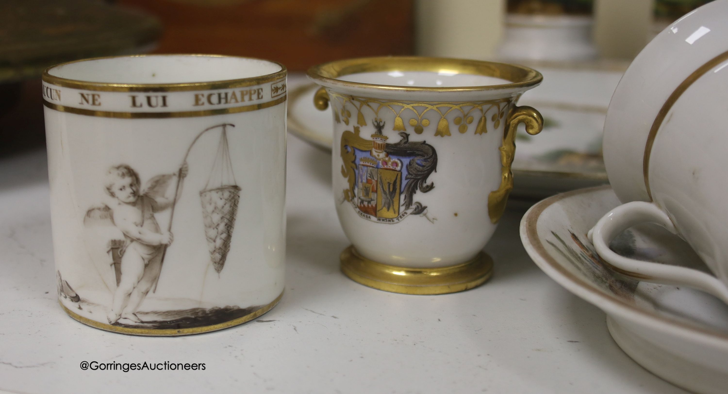 A 19th century Paris porcelain table ware, including a pair of spill vases, 15cm